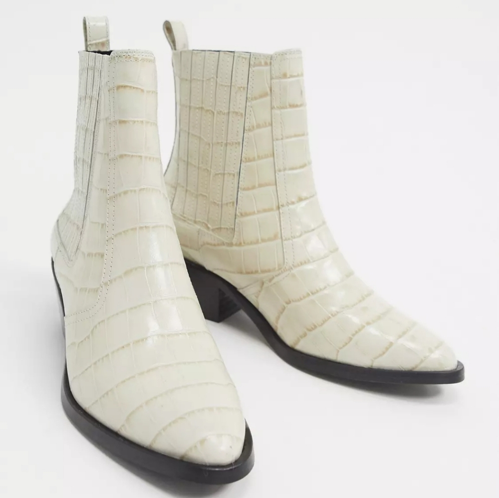 All Saints Women Shoes Miriam Boots Sz 9 White Ivory Croc Leather Western